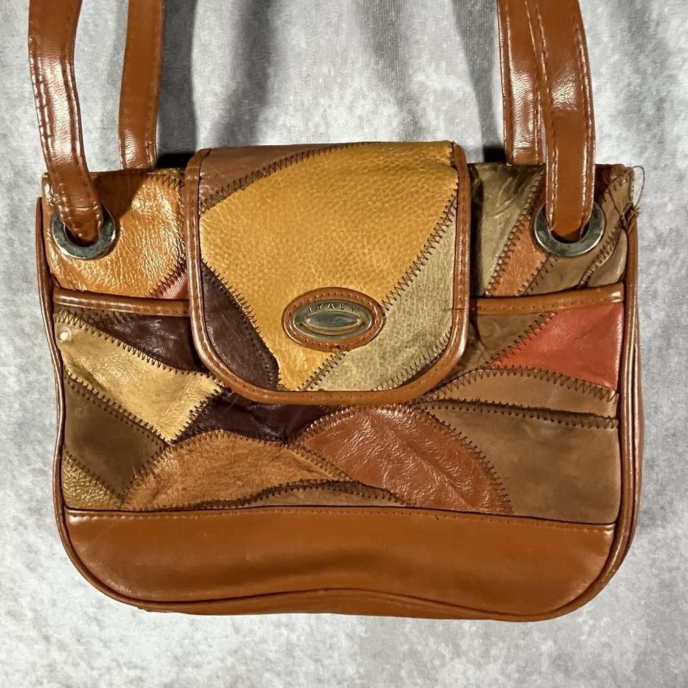 Italy Patchwork Shoulder Bag Womens Small Brown Leather Multi-Tone Vintage Style